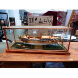 Oak cased display cabinet with galleon model