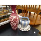 Contemporary Chinese baluster vase, together with small jardinière and plate