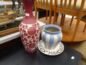 Contemporary Chinese baluster vase, together with small jardinière and plate