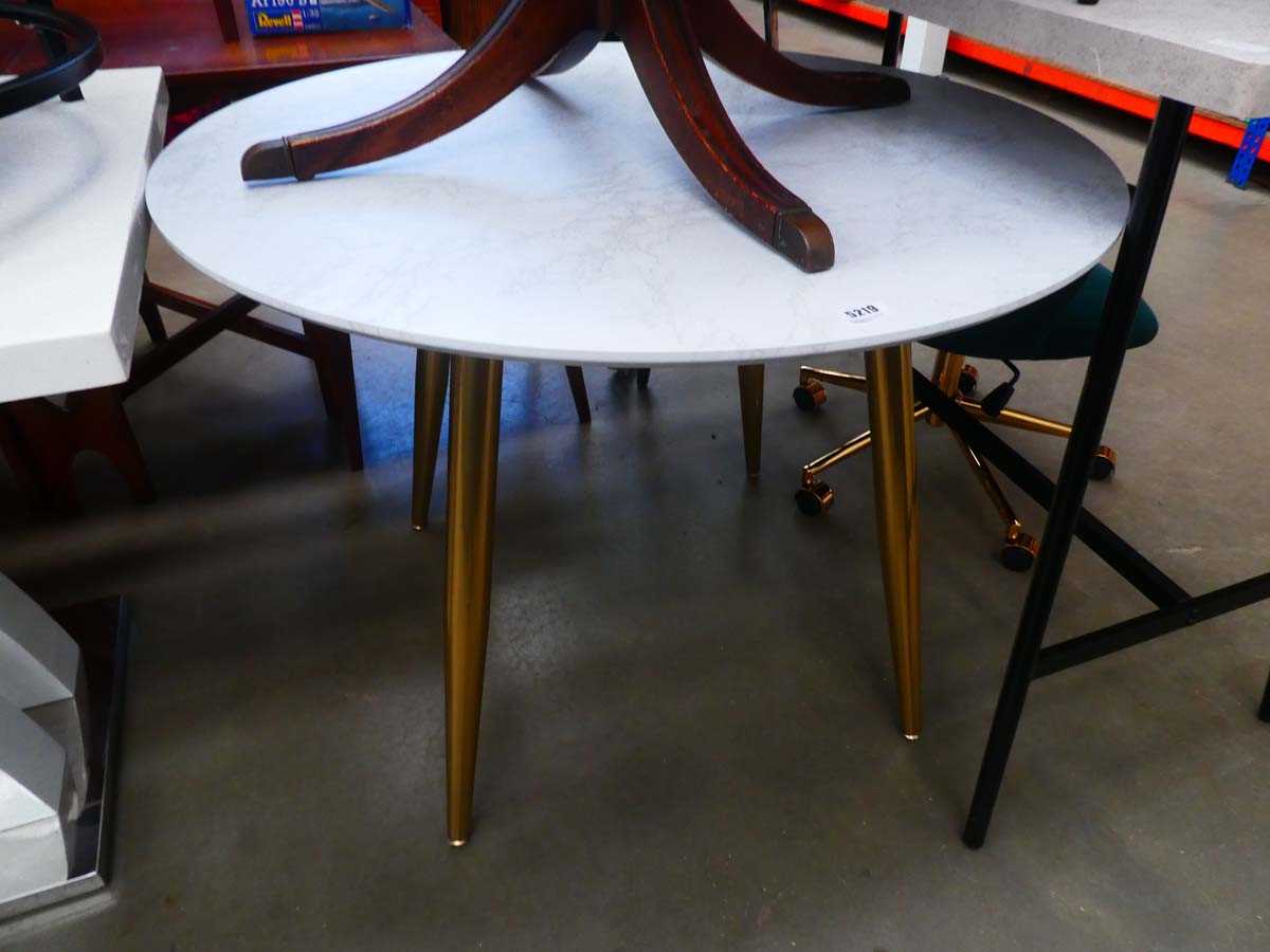 Circular marble effect dining table on gilt legs