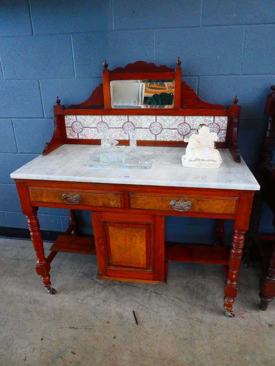 Victorian washstand with marble top and tile back