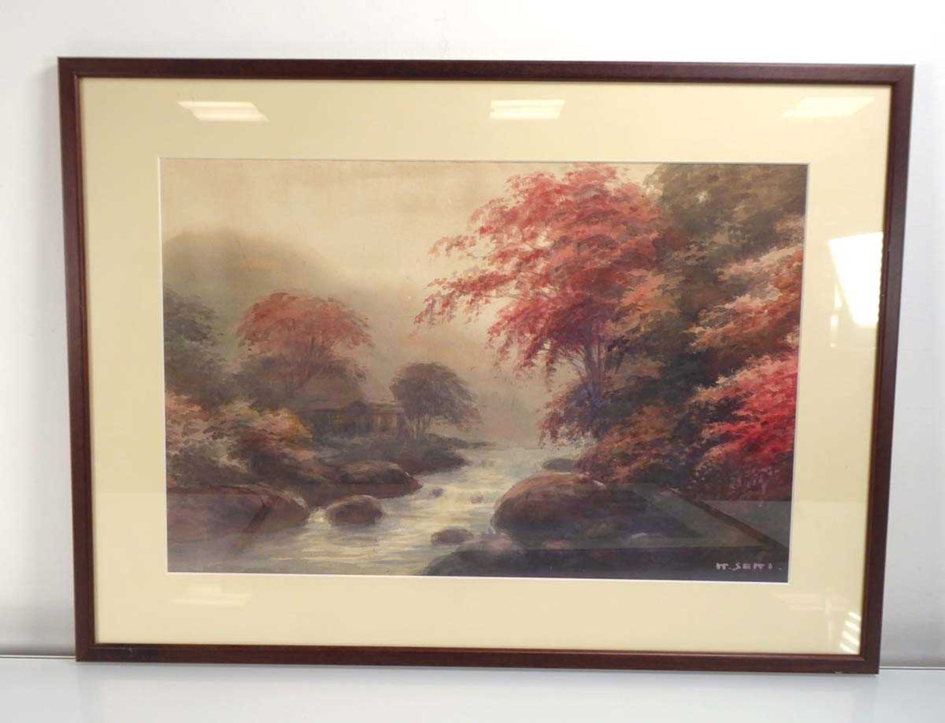 K.. Seki (Japanese), Stream at autumn, signed, watercolour, 29.5 x 44 cm, together with another work - Image 2 of 6