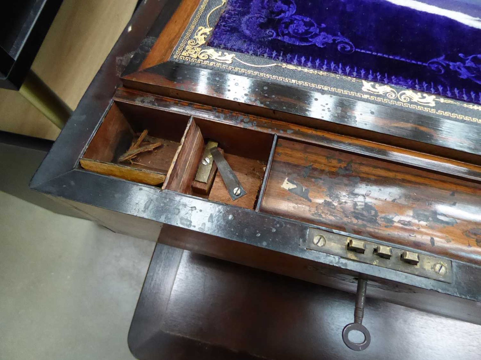 2 Victorian rosewood writing slopes and a walnut box Overall condition is poor particularly poor - Image 2 of 10