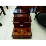 Oak desk tidy, rosewood sewing box and a walnut slope