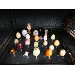 Cage containing Onyx eggs, Murano glass figures etc