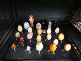 Cage containing Onyx eggs, Murano glass figures etc