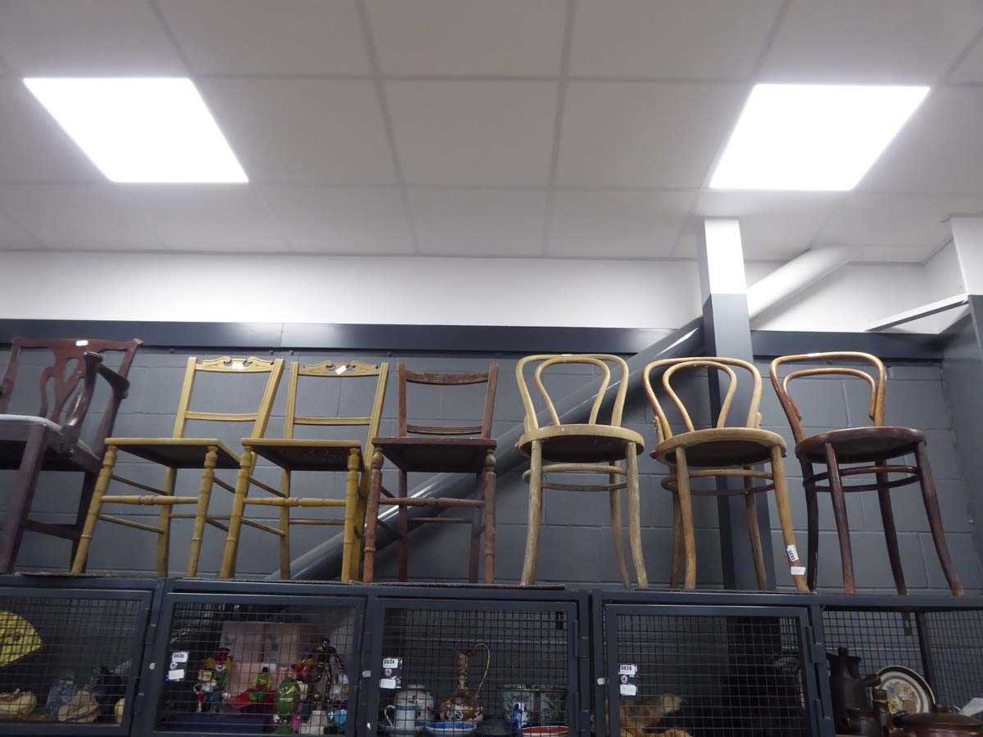 3 bentwood café chairs and 3 odd dining chairs