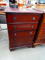 (2) Reproduction mahogany chest of 5 drawers