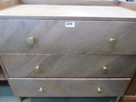 Contemporary 3 drawer chest of drawers with brass finished handles