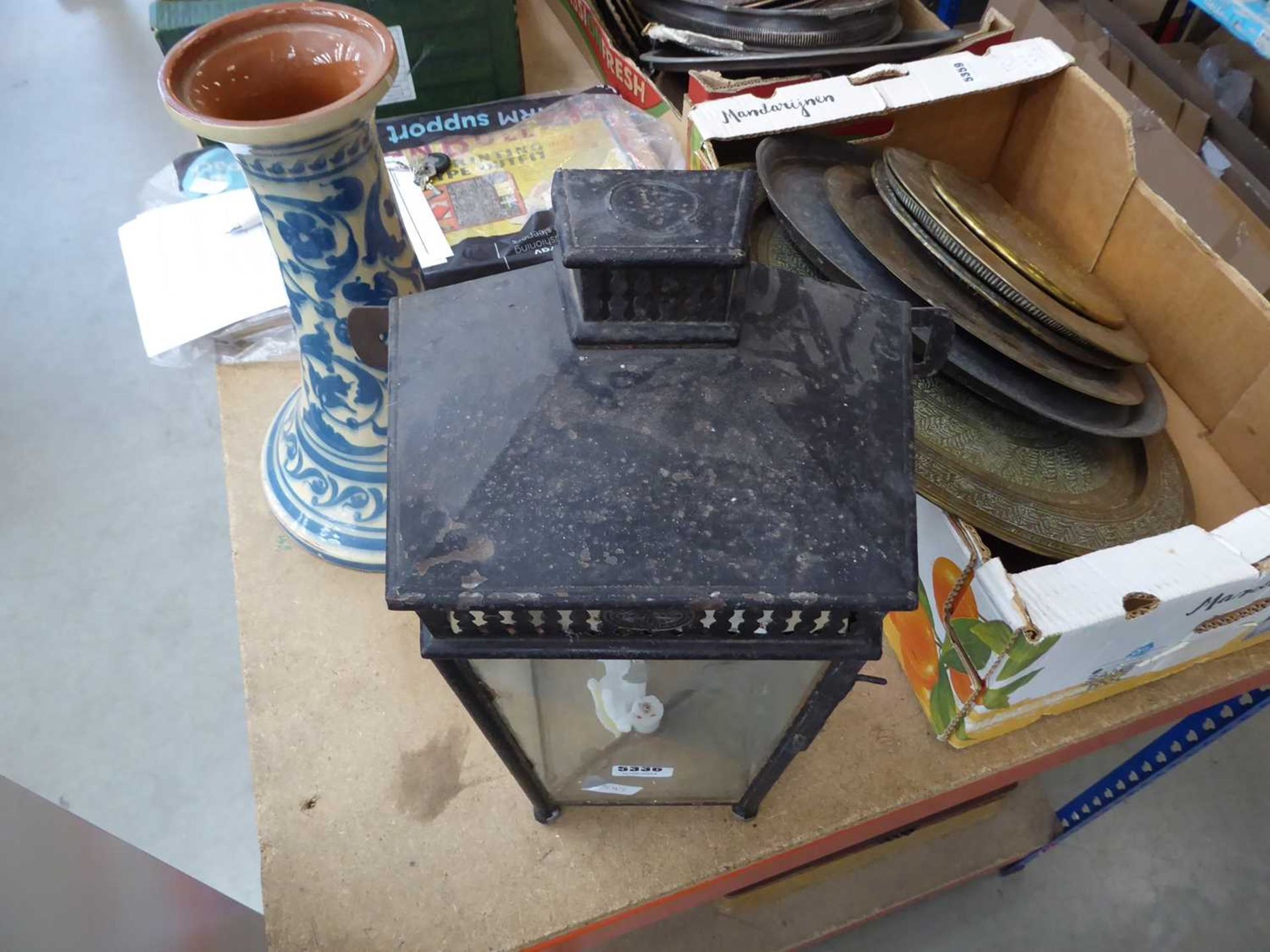 OJ Davies wall lantern together with terracotta jardinière base Cracked and repair done to - Image 2 of 4