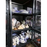 +VAT 3 cages of blue and white china, ornamental figures etc