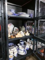 +VAT 3 cages of blue and white china, ornamental figures etc