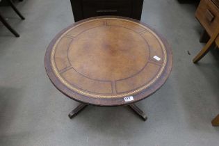 Circular reproduction coffee table with leather surface