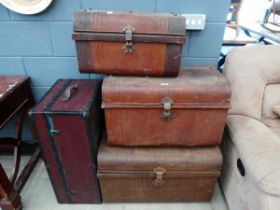 4 various tin trunks