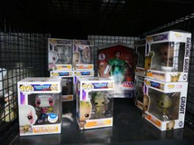 Cage containing Star Wars and Guardian's of the Galaxy Pop! figures etc