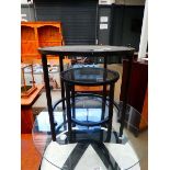 2 x black metal and glazed circular side tables