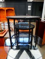 2 x black metal and glazed circular side tables