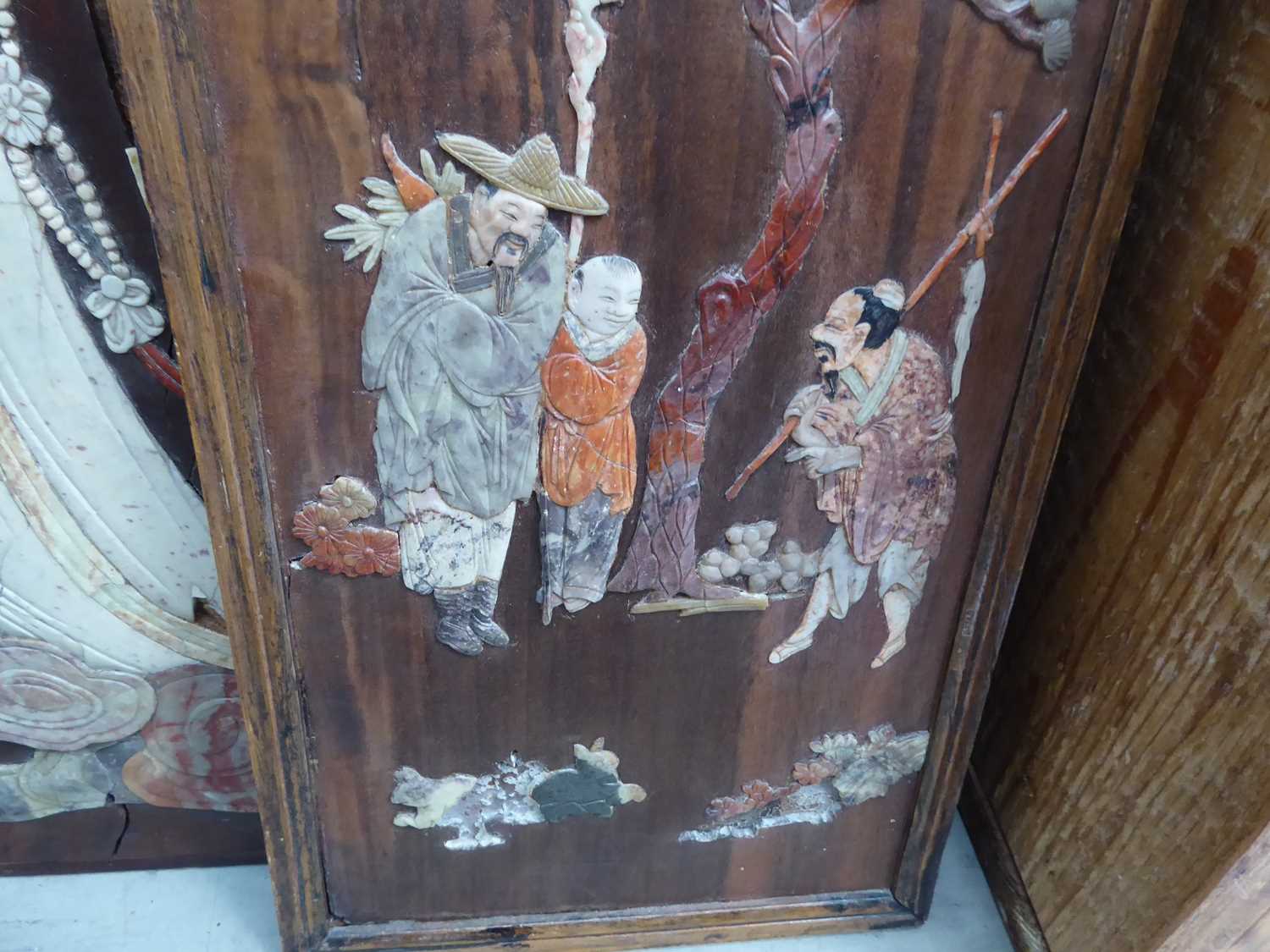 A Chinese Export panel decorated with figures inlaid with hardstones, 62 x 45 cm, together with - Image 11 of 12