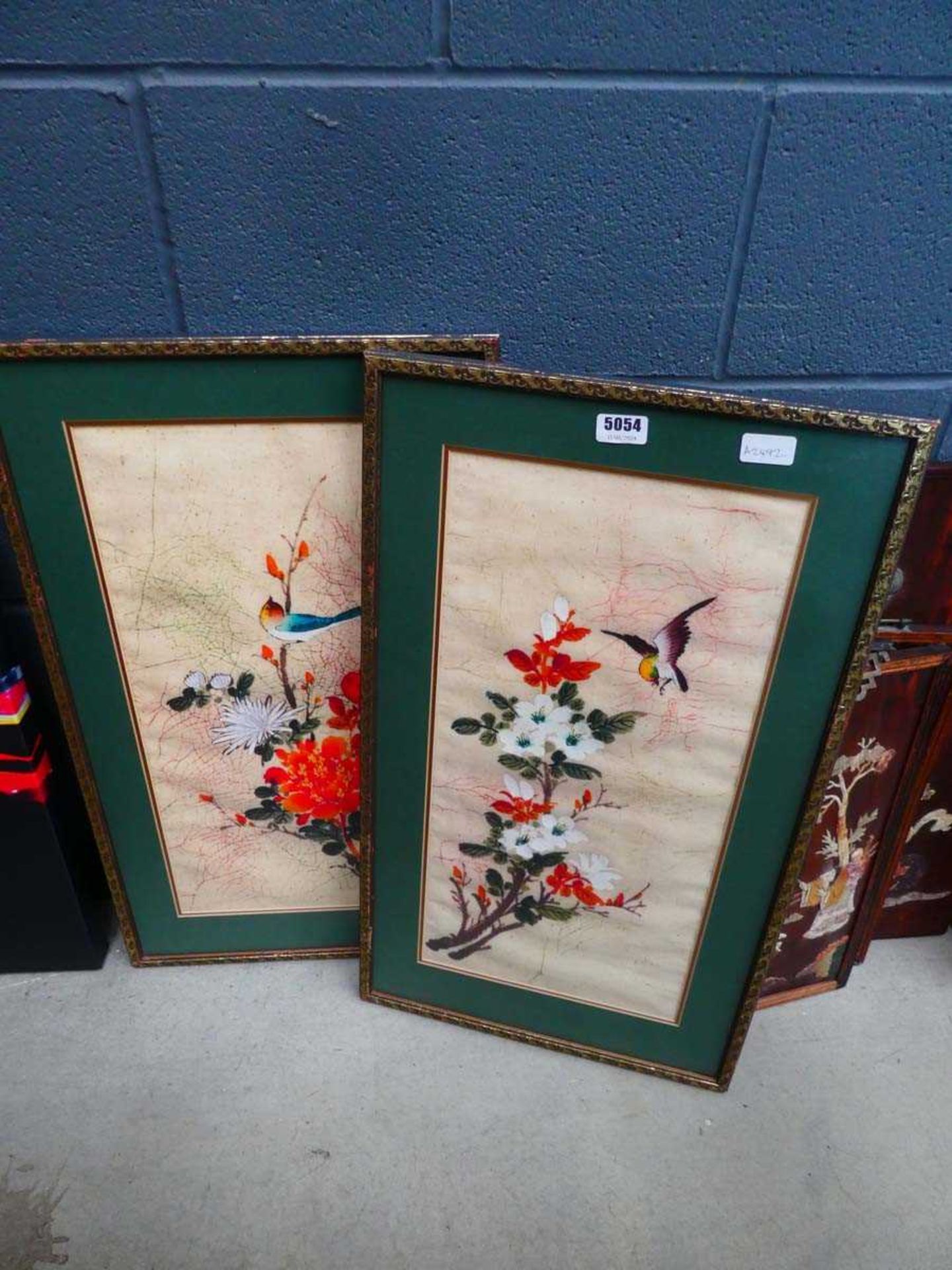 Pair of oriental silk paintings