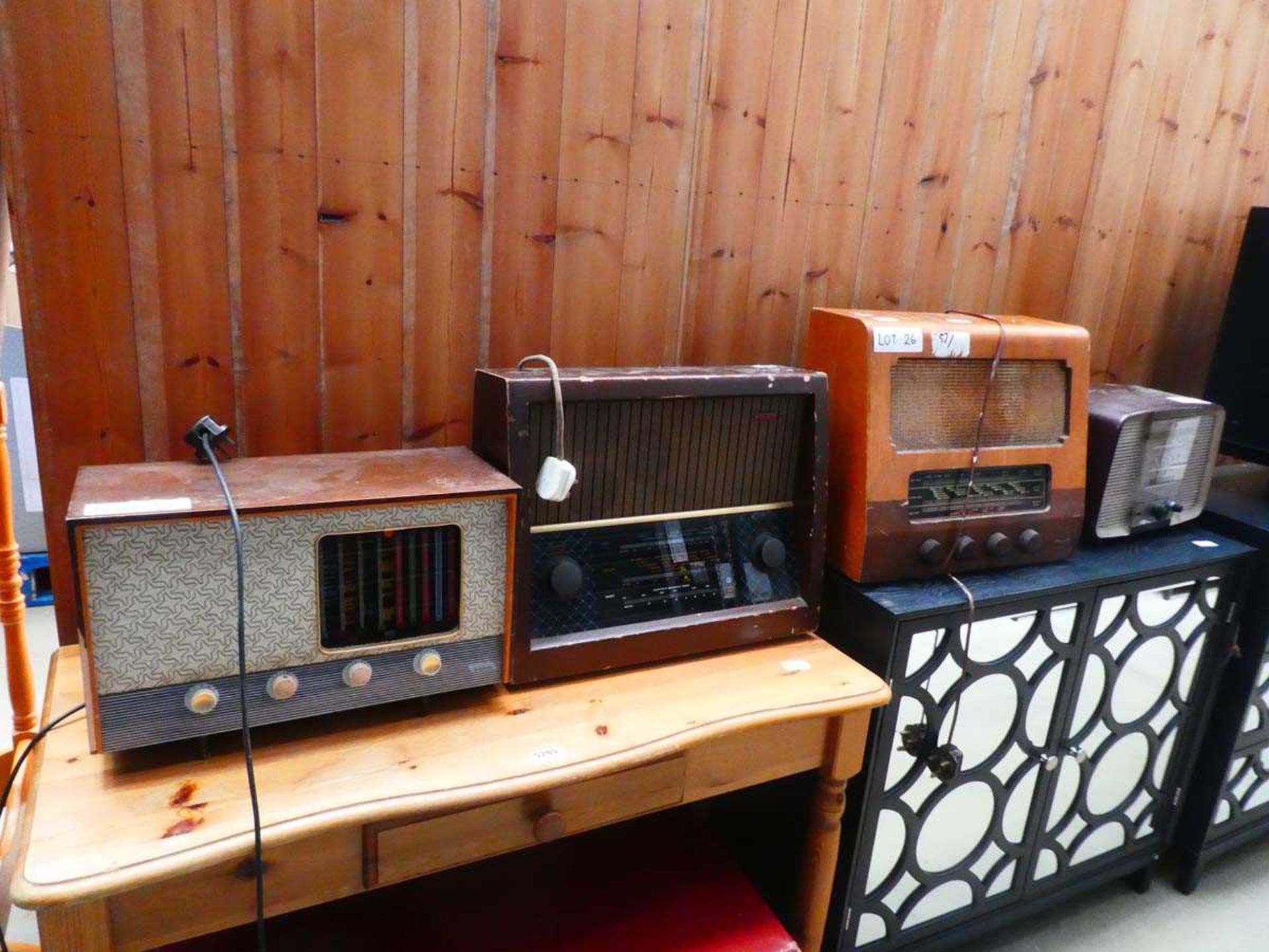 Four various vintage radios One lead cut
