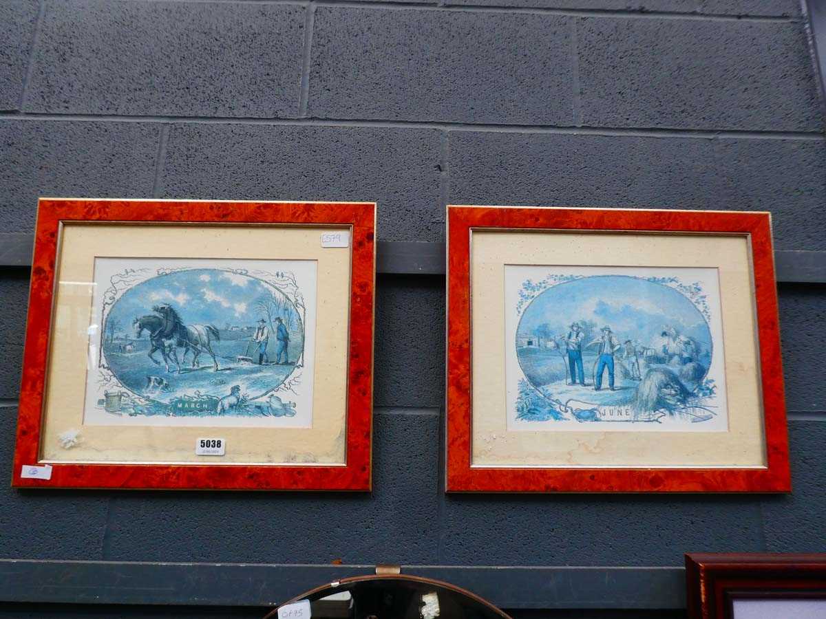 (8) Pair of agricultural calendar prints, together with a bag of prints