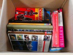 Box of reference books, football programmes etc