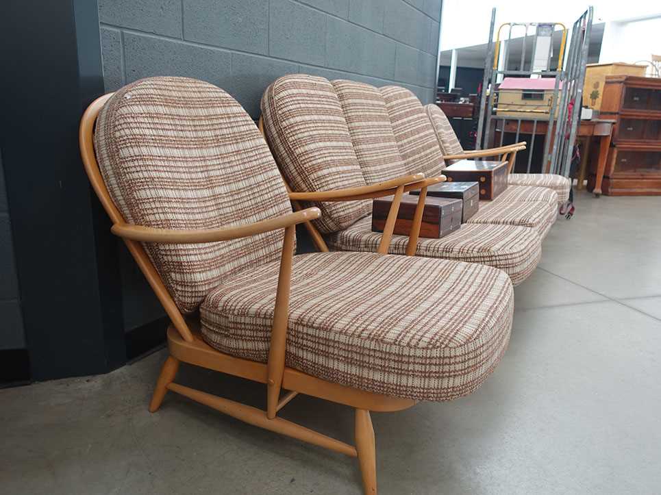 Ercol three seater sofa plus a pair of matching armchairs