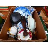 (6) Tray of Chinese dishes, cloisonné, shelly China etc