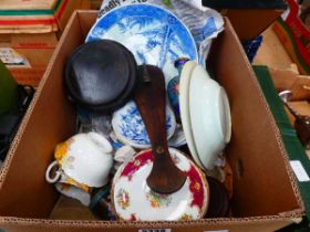 (6) Tray of Chinese dishes, cloisonné, shelly China etc