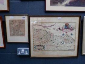 Two framed and glazed maps, Northamptonshire and Shires of Lothian