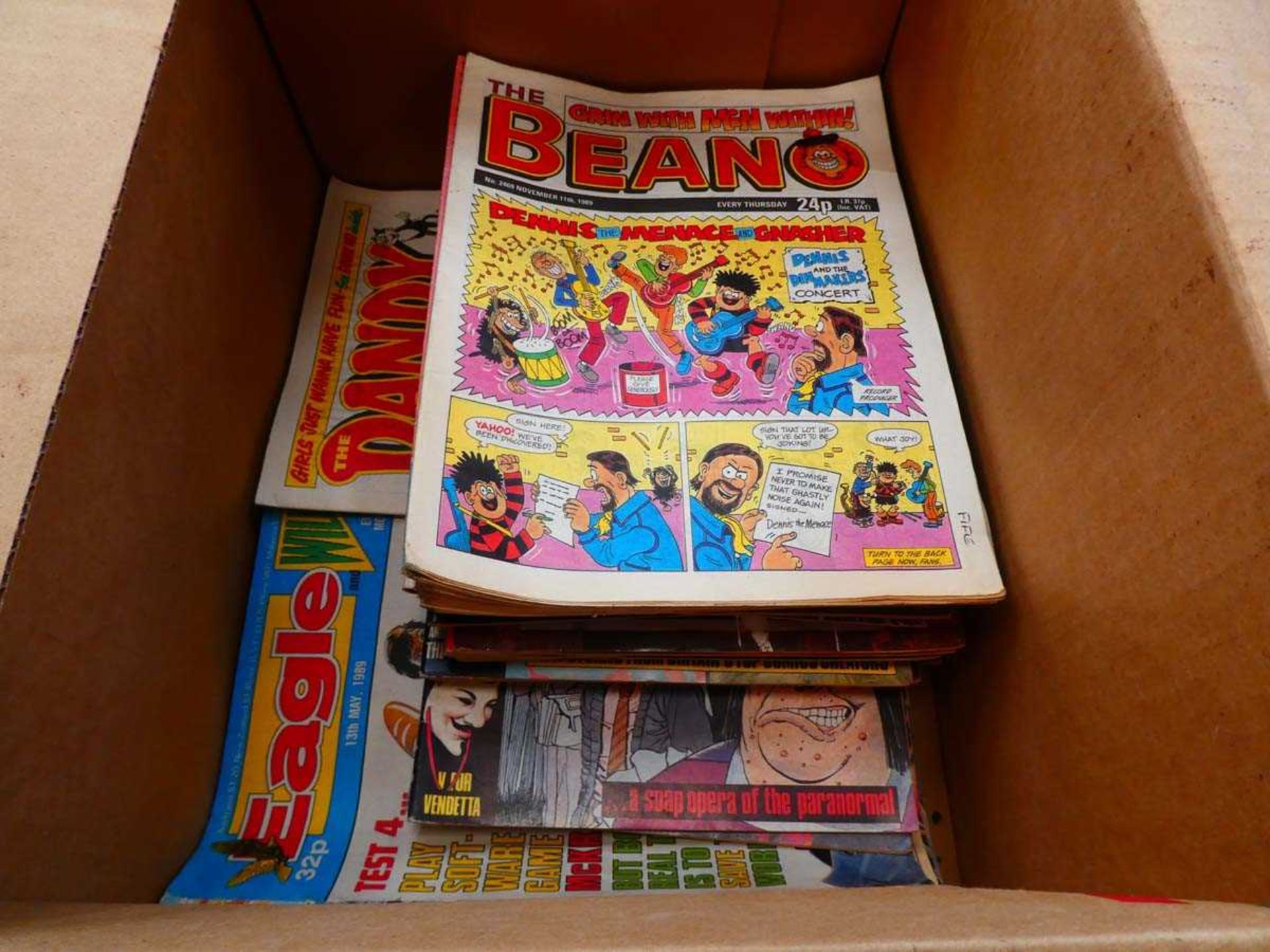 Box of Beano, Dandy and Eagle magazines