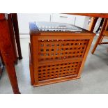 Square fretwork lamp table with glass surface