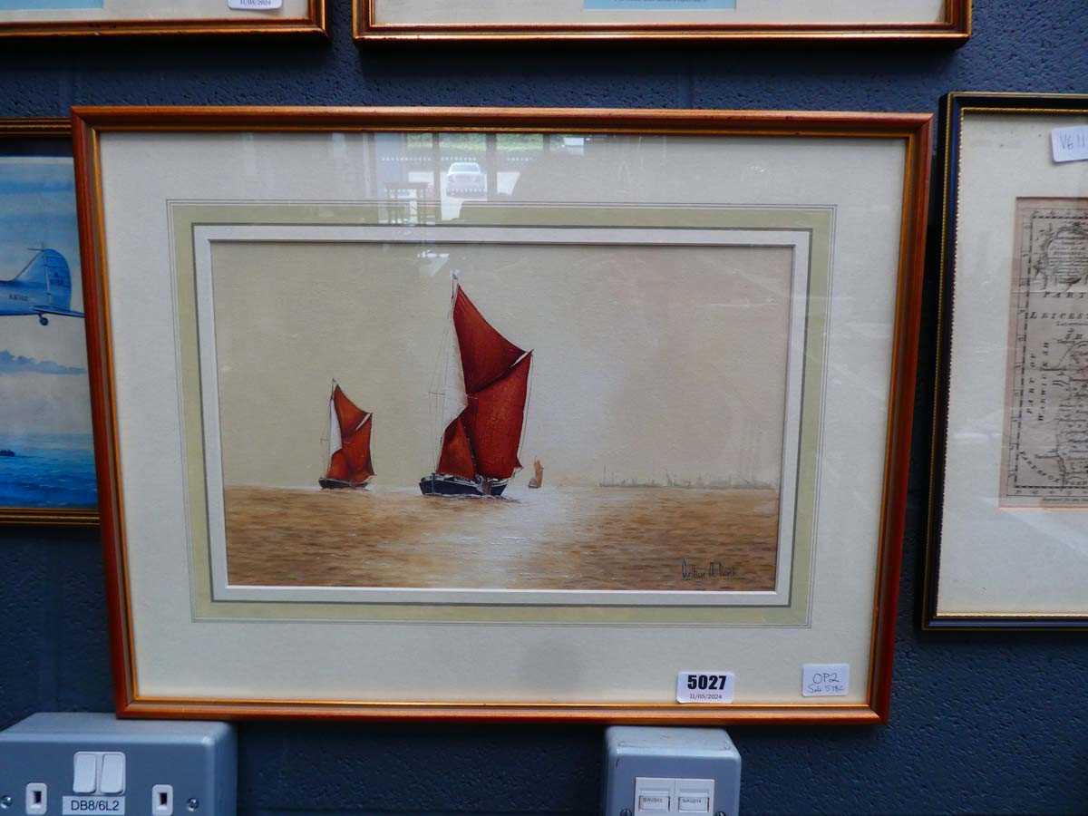 Arthur Pank painting, fishing boats at sea