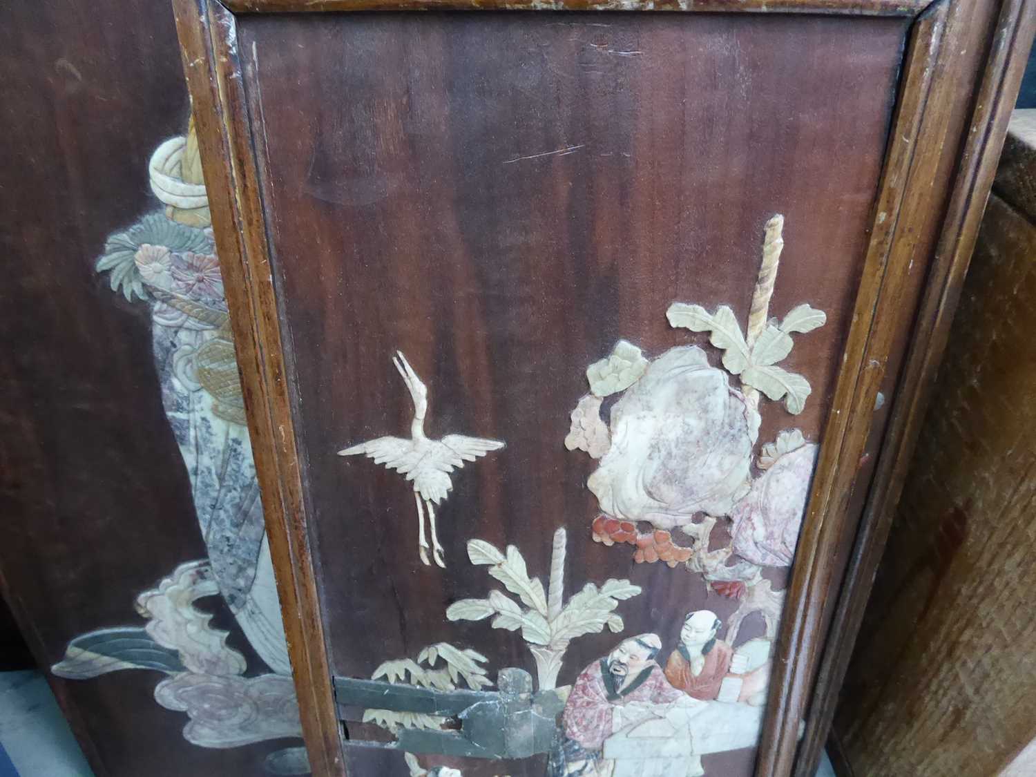 A Chinese Export panel decorated with figures inlaid with hardstones, 62 x 45 cm, together with - Image 9 of 12
