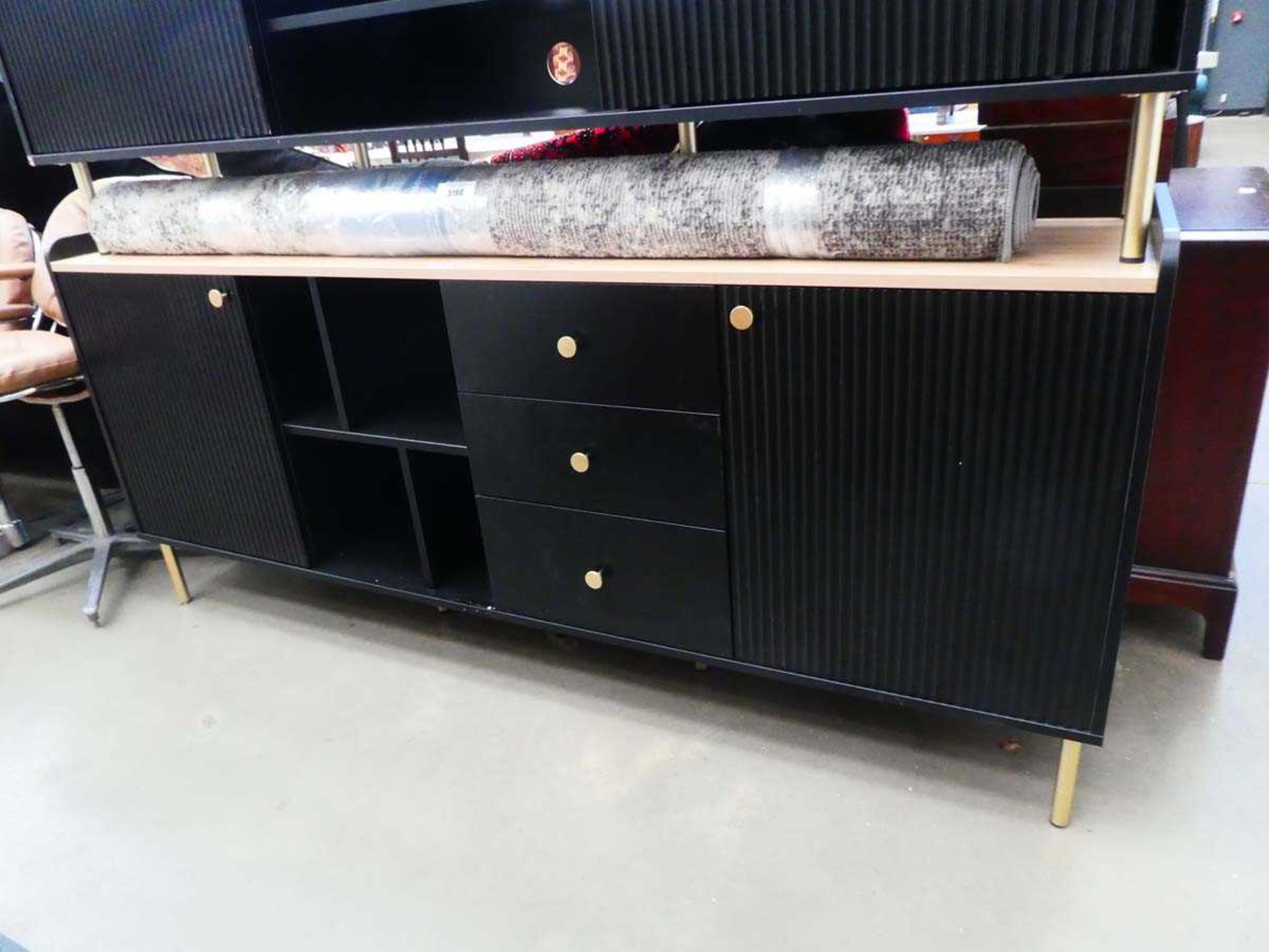 Black sideboard with oak effect top