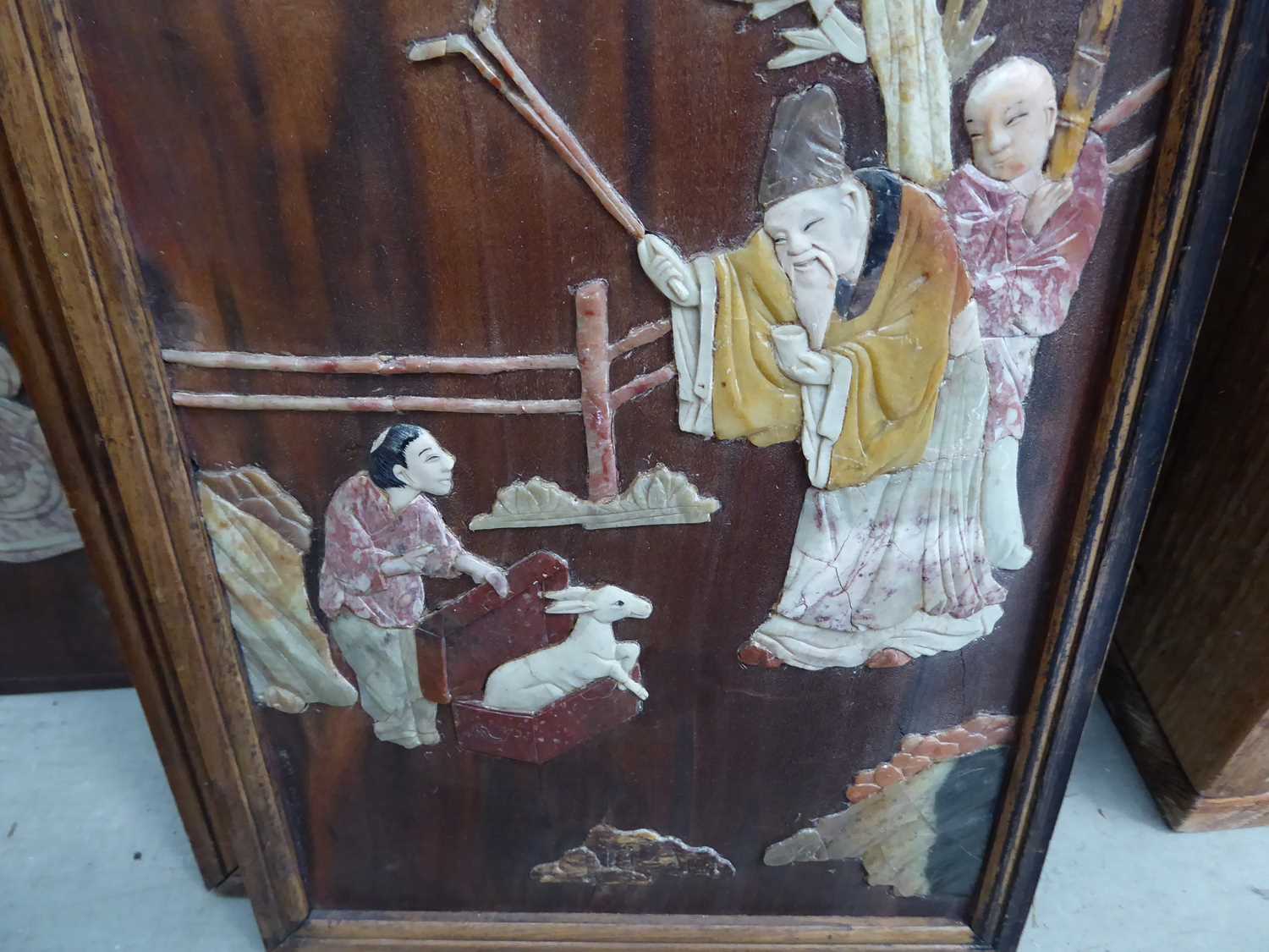 A Chinese Export panel decorated with figures inlaid with hardstones, 62 x 45 cm, together with - Image 4 of 12