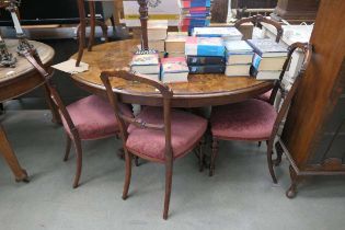 Victorian walnut loo table, together with 6 matching chairs