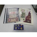 (4) Folder of bank notes and folder of coins and US Mint proof coins