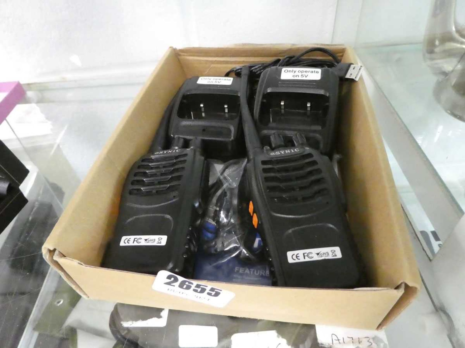 Pair of Symic walkie talkies and mounts