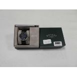 Rotary sub-dial wristwatch with black face and black strap