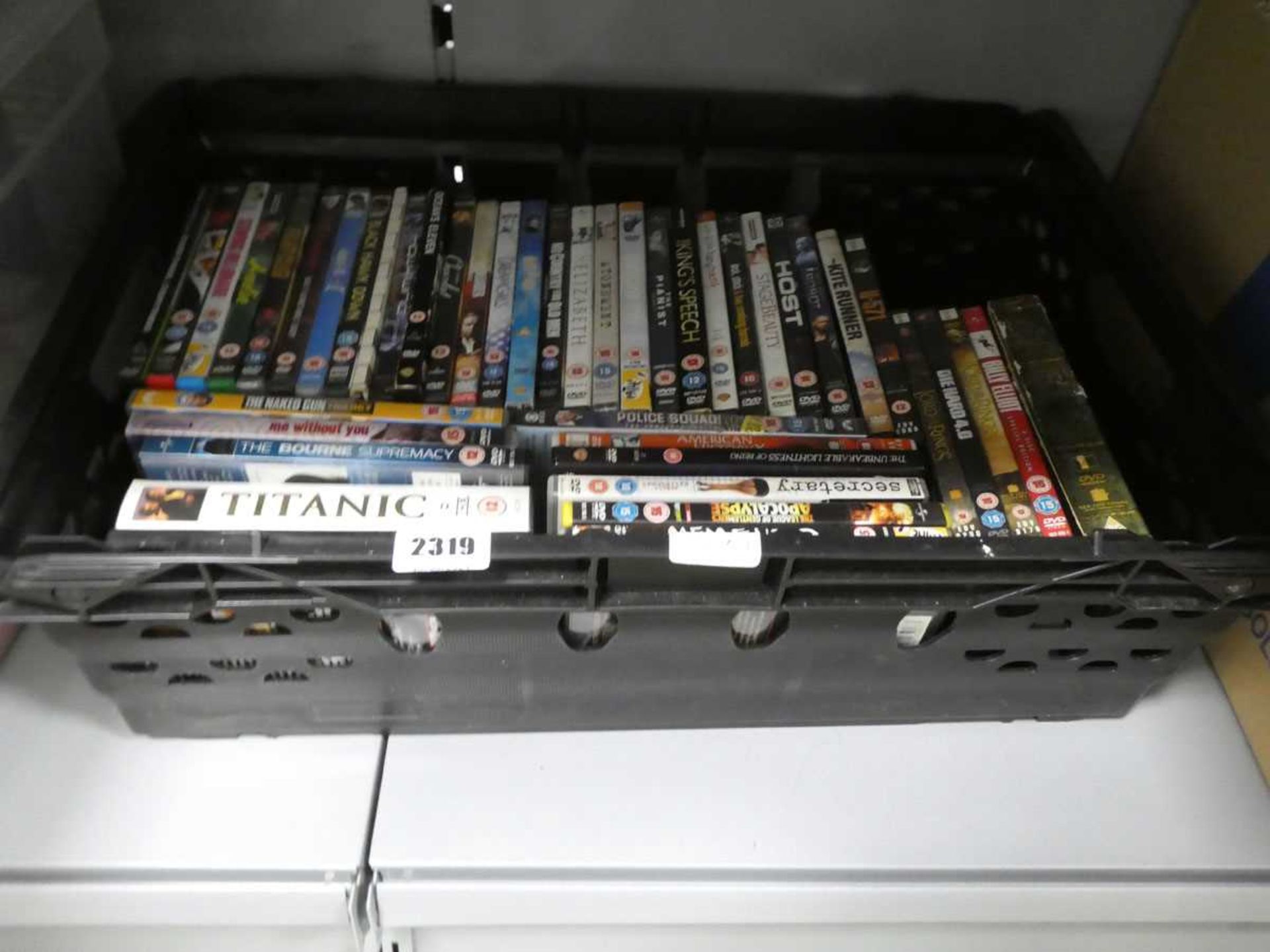 Box containing various DVDs