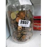 Jar of coins, tin of coins and box of coins