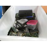 Box containing various components for PCs and laptops, hard drives, motherboards, etc