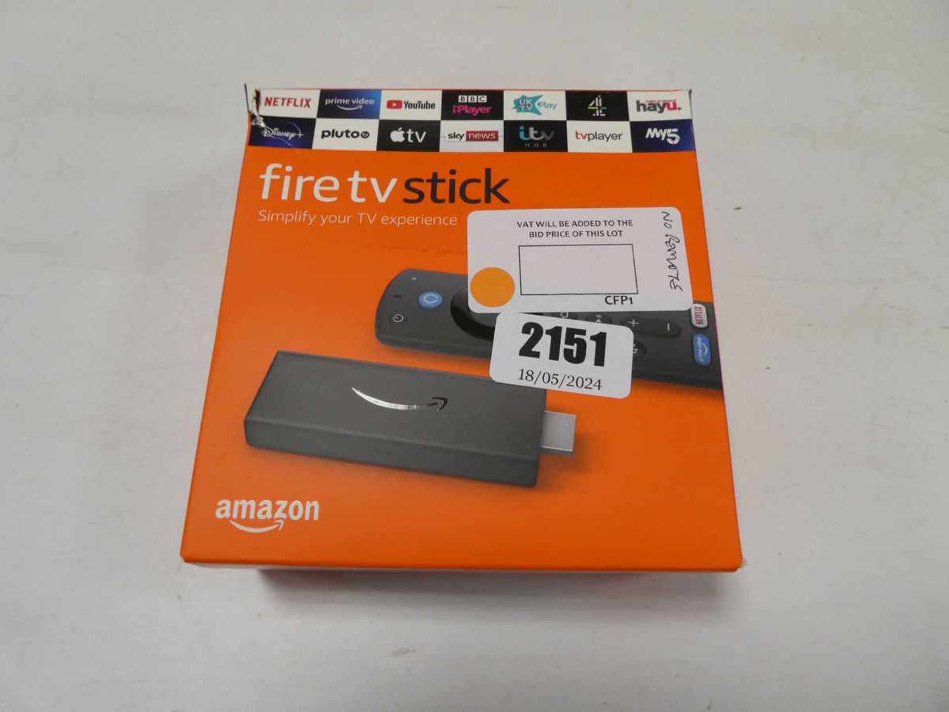 +VAT Amazon fire TV stick in box, no remote