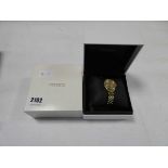 Seiko ladies wristwatch with gold face with bejewelled trim and gold coloured steel strap