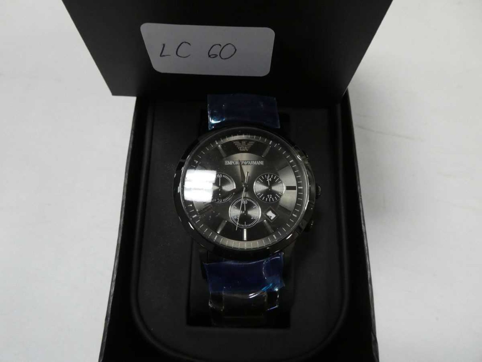 Emporio Armani mens sub-dial wristwatch with black face and black band - Image 2 of 2