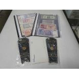 (3) 2 folders of bank notes, 2 Royal Wedding souvenir coins, and other coins