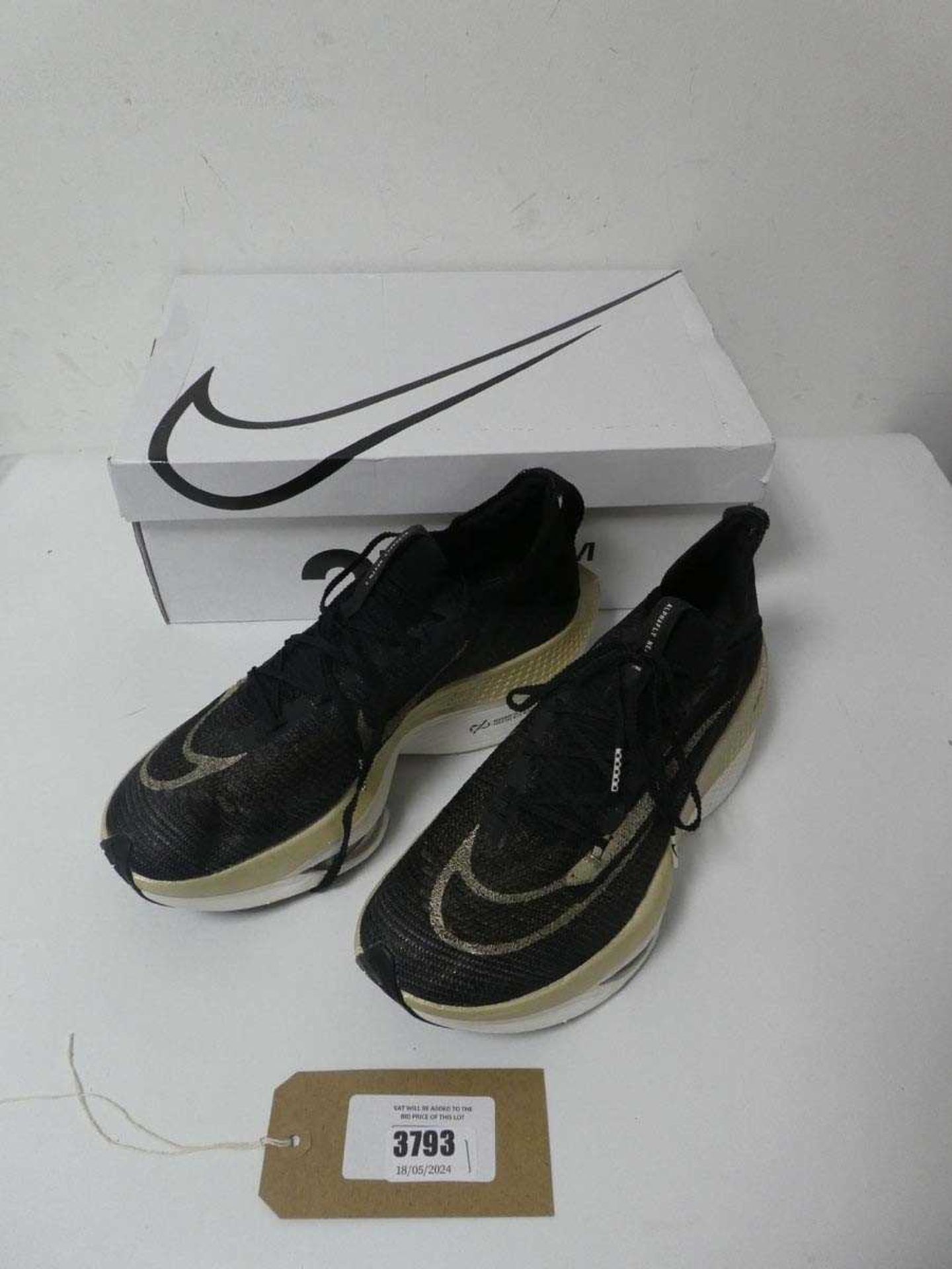 +VAT Boxed pair of Nike Air Zoom trainers, black and gold, UK 10.5