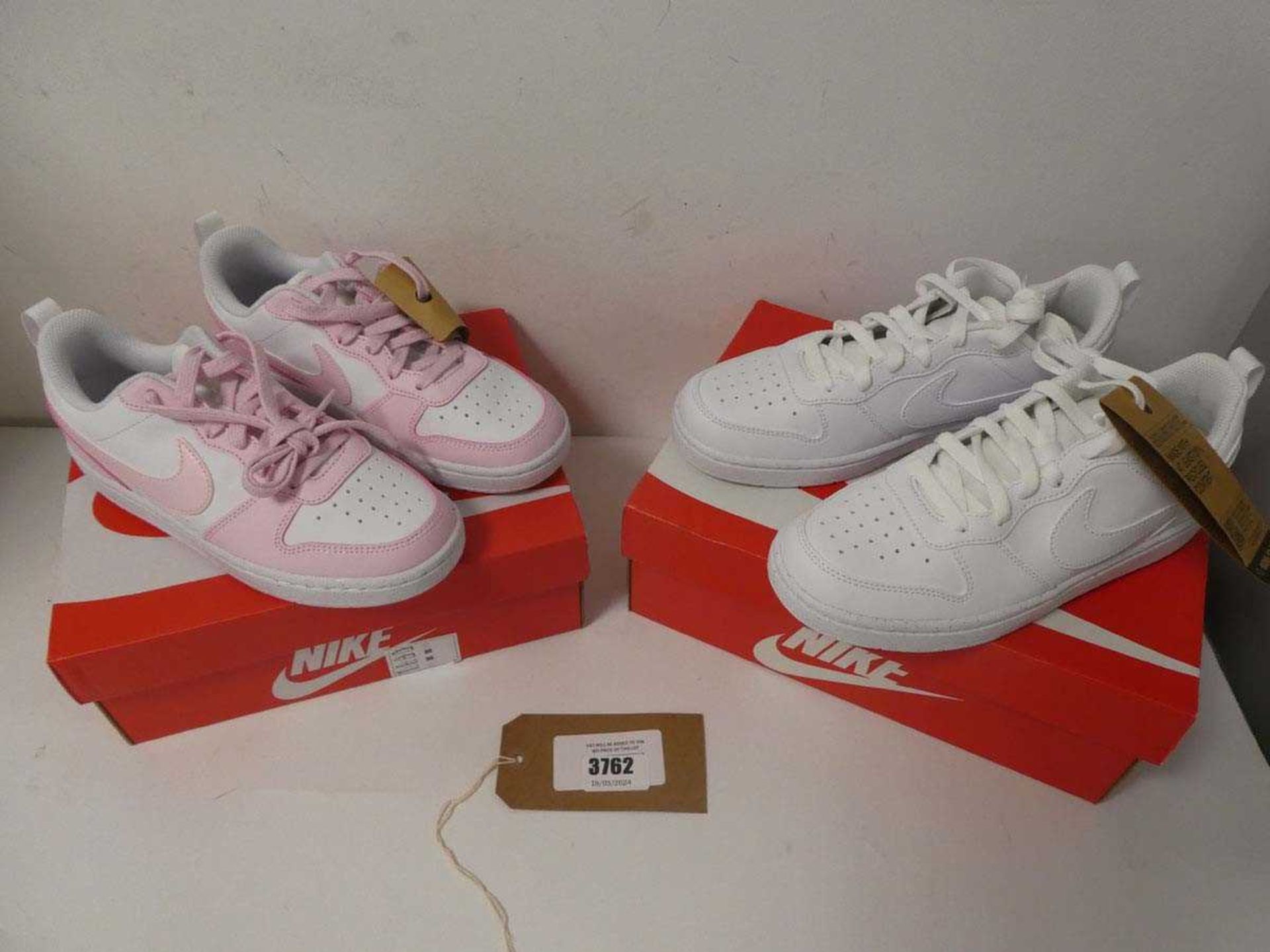 +VAT Boxed pair of Nike court trainers, white, UK 5 + Boxed pair of Nike court trainers, white and