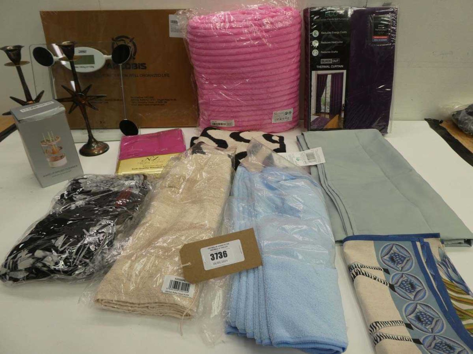 +VAT Thermal curtains, throw, hand towels, tea towel, body weight scales, Organizer board,